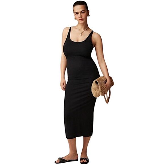 NEW J. Crew Tank midi dress in stretch matte black bodycon fabric size small - Picture 1 of 5